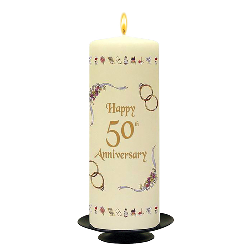 Customised Wedding Anniversary Candle Gift - 50th (Golden) Anniversary - Ribbons