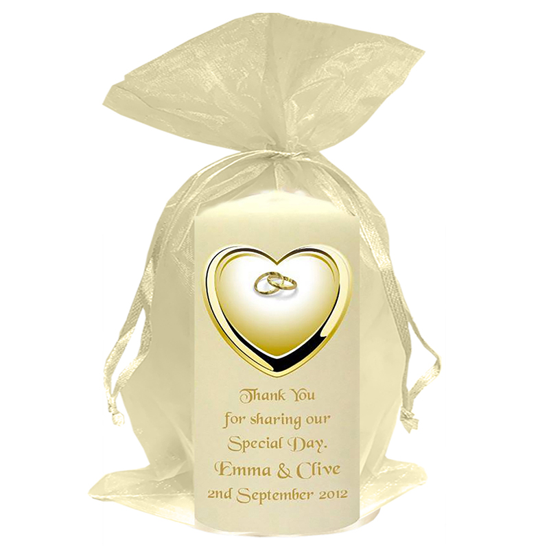 Customised Thank you Wedding Favour - Love Heart & Rings Gold