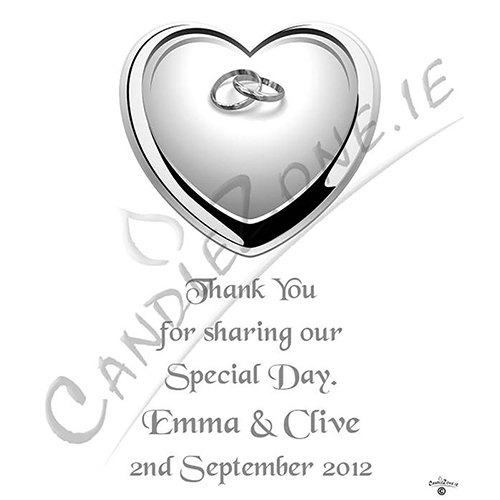 Customised Thank you Wedding Favour - Love Heart & Rings Silver