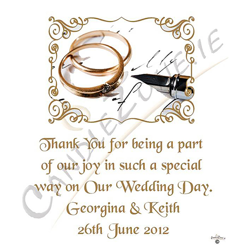 Customised Thank you Wedding Favour - Rings & Pen Modern Gold