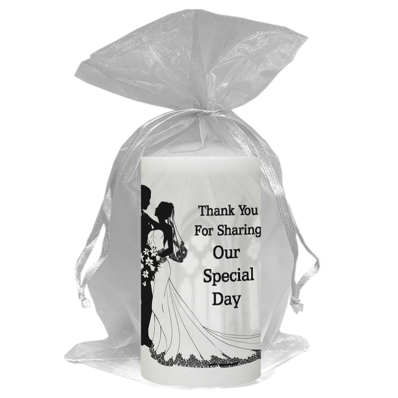Customised Thank you Wedding Favour - Bride & Groom Silhouette on White