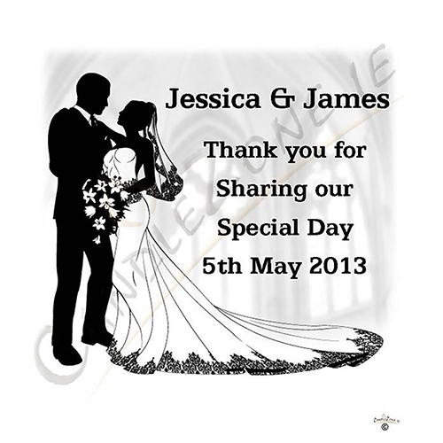 Customised Thank you Wedding Favour - Bride & Groom Silhouette on White