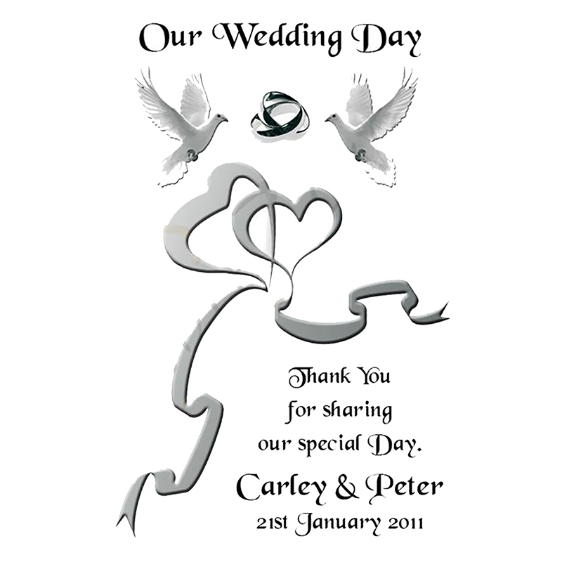 Customised Thank you Wedding Favour - Two Hearts & Dove Silver