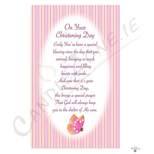 Customised Girls Christening Candle - Butterfly & Bow Pink with Photo