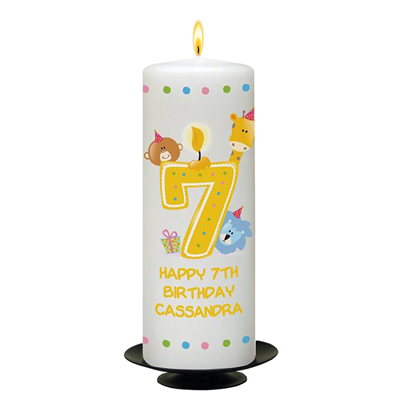 Customised Birthday Candle - Age 7 - Animal Party & Photo