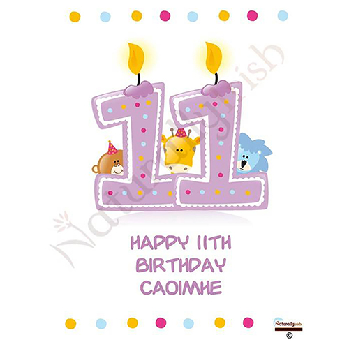 Customised Birthday Candle - Age 11 - Animal Party & Photo