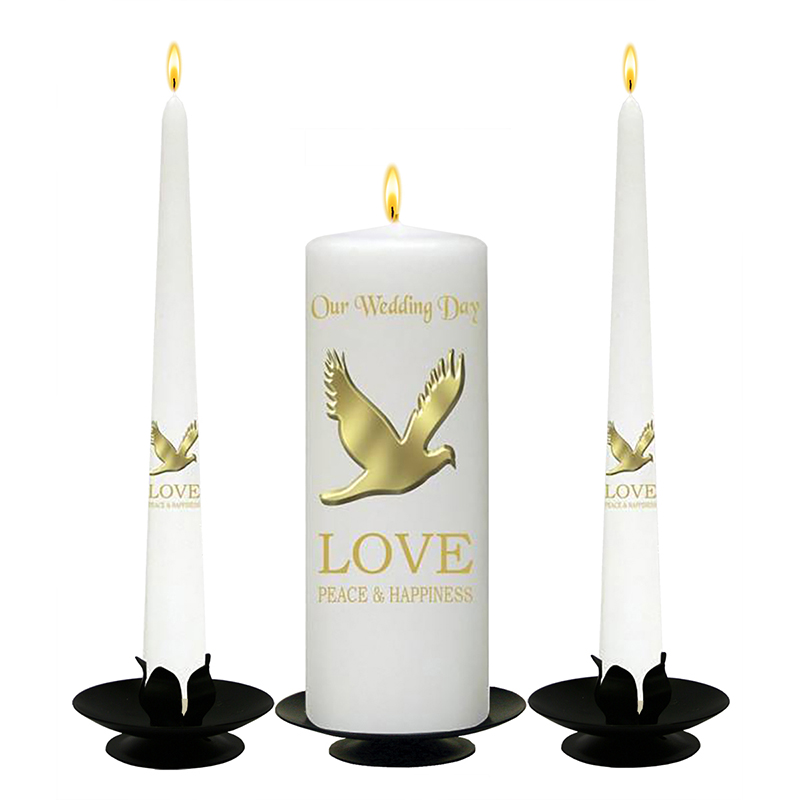 Customised Wedding Candles - Love & Dove Gold