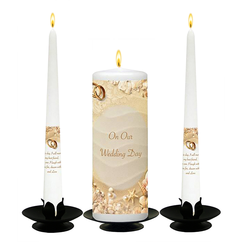 Customised Wedding Candles - Beach & Rings