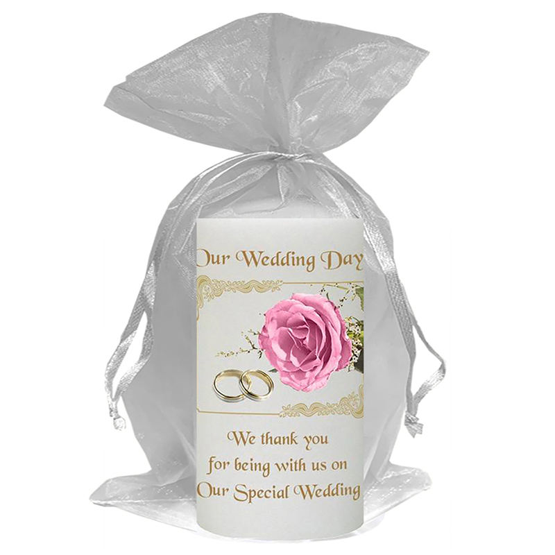Customised Thank you Wedding Favour - Pink Roses & Gold Rings