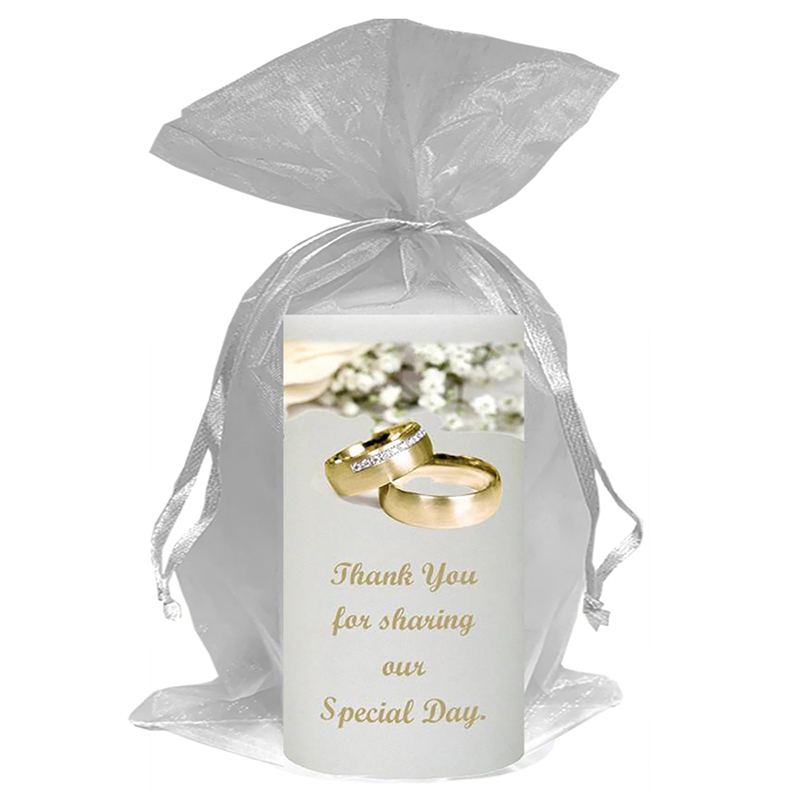 Customised Thank you Wedding Favour - White Flowers & Rings Gold