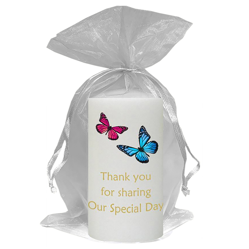 Customised Thank you Wedding Favour - Pink & Blue Butterflies Gold Favour