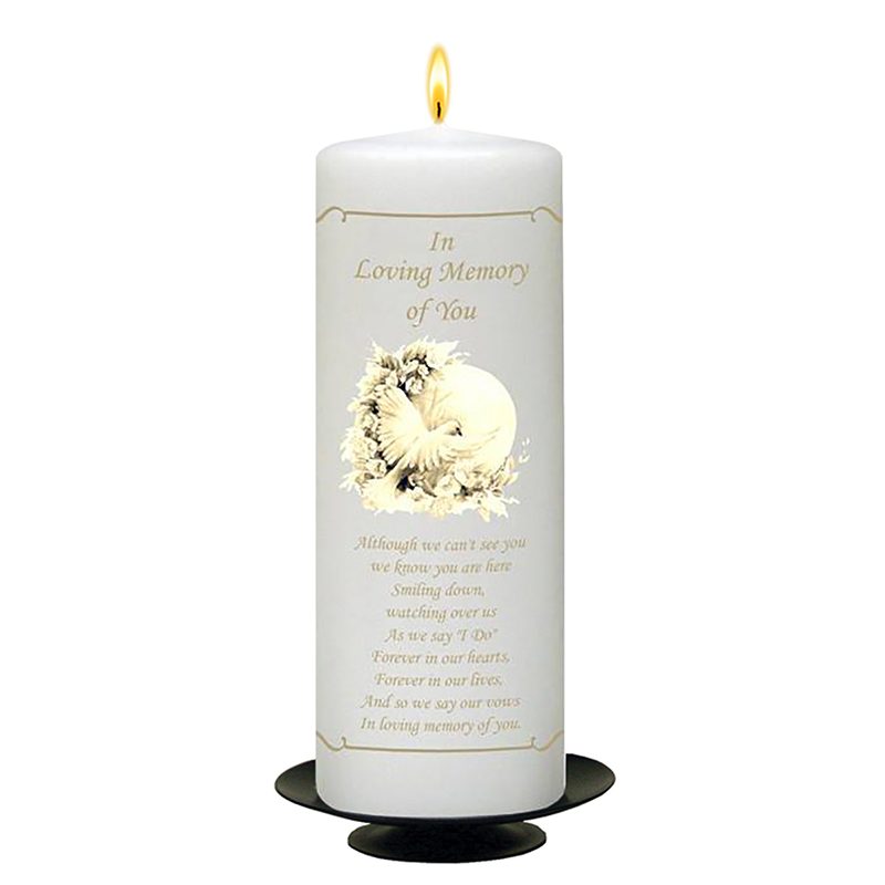 Customised Wedding Remembrance Candle - Dove & Flowers Gold Script