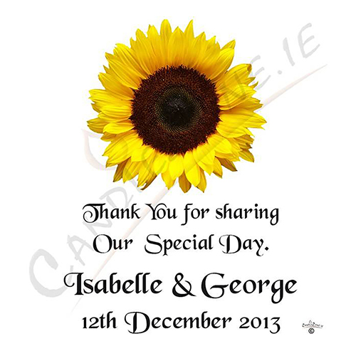 Customised Thank you Wedding Favour - Sunflower Black Script