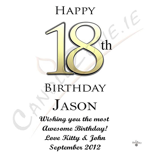Customised Birthday Candle - 18th Birthday Delight Gold