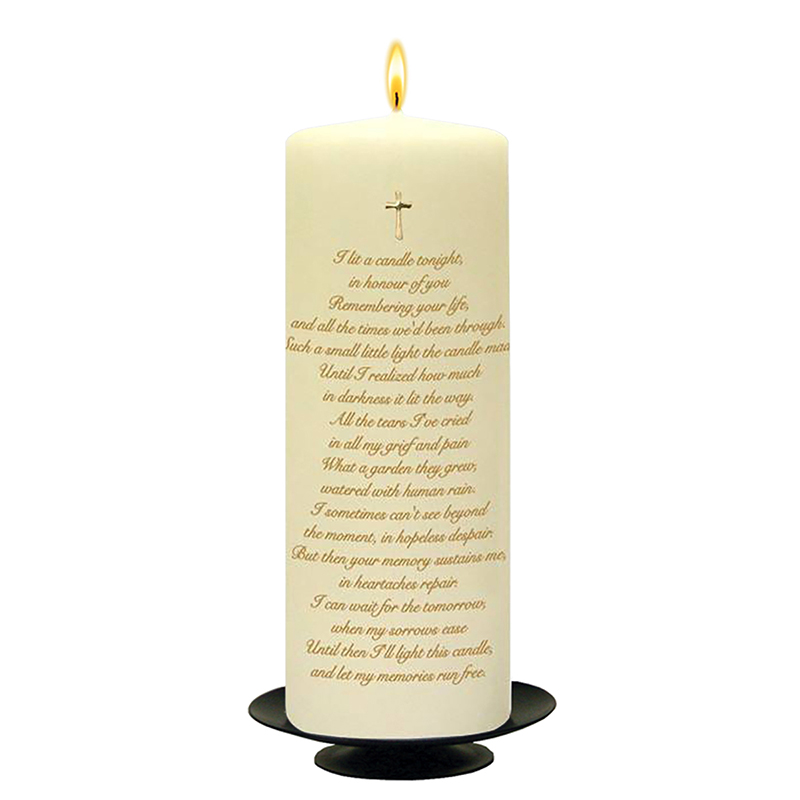 Customised Remembrance Candle - Resting Dove & Cross Gold