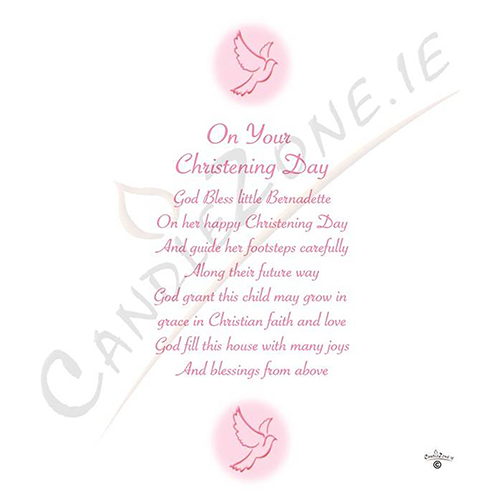 Customised Girls Christening Candle - Flying Dove Pink with Photo