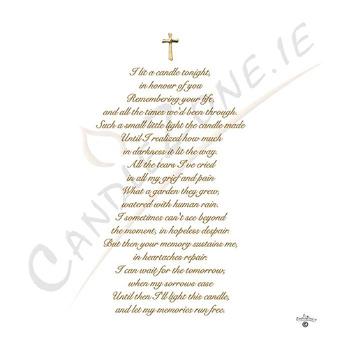 Customised Remembrance Candle - Calla Lillies & Cross Gold