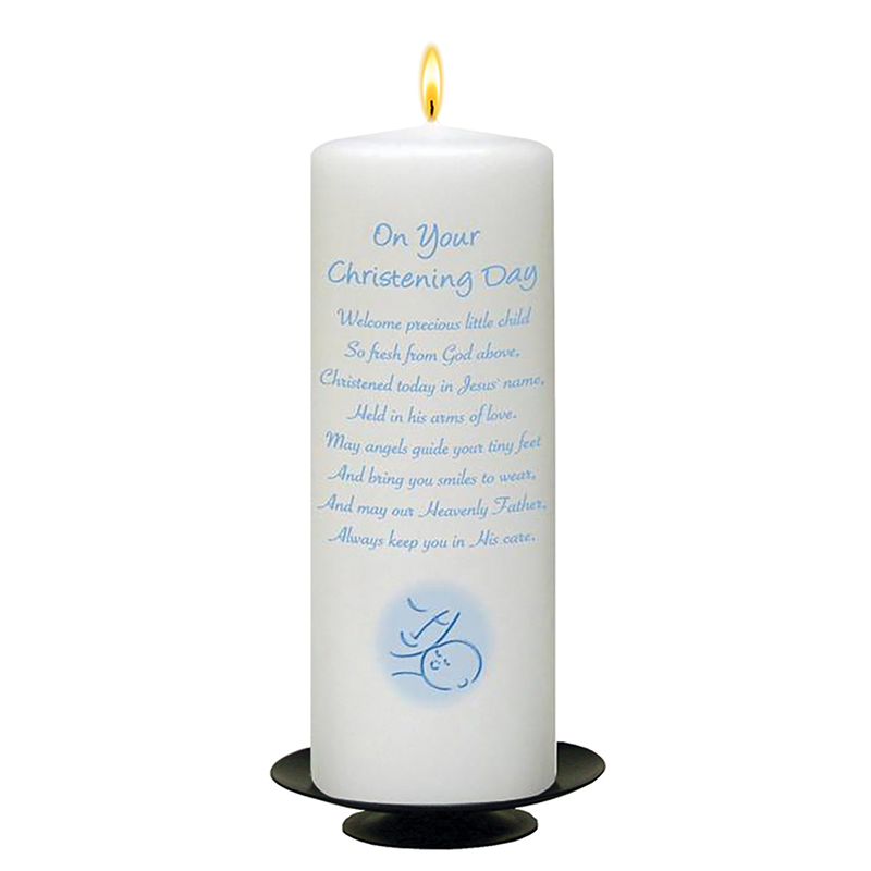 Customised Boys Christening Candle - Mother & Child Blue