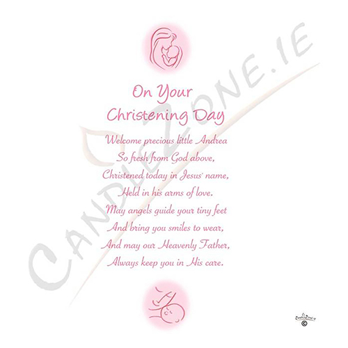 Customised Girls Christening Candle - Mother & Child Pink with Photo