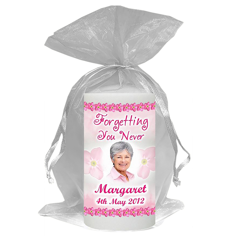 Customised Remembrance Favour Candle - Forget Me Not Pink with Photo