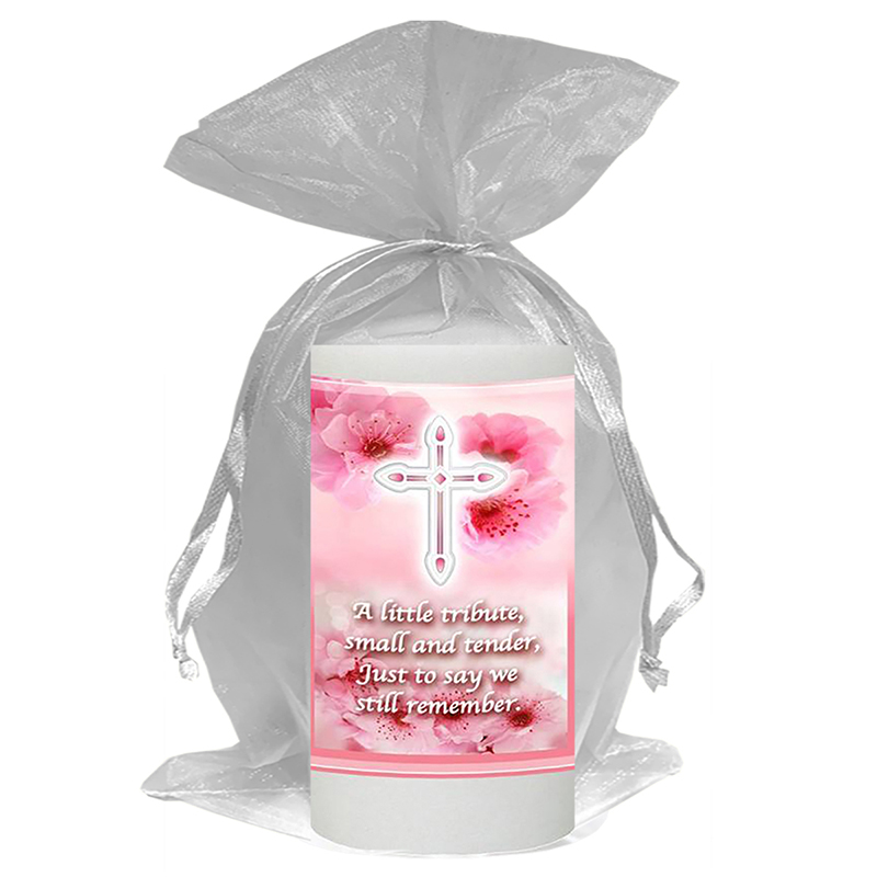 Customised Remembrance Favour Candle - Cross Pink