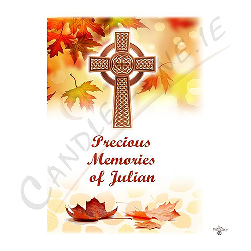 Customised Remembrance Favour Candle - Celtic Cross & Autumn Leaves