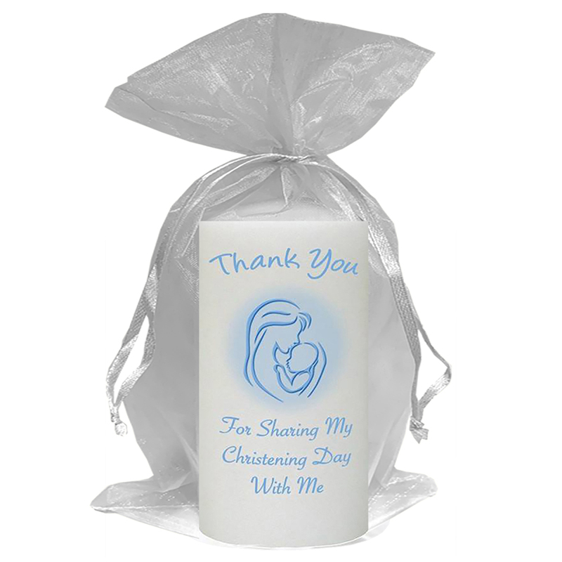 Customised Boys Christening Candle - Mother & Child Blue