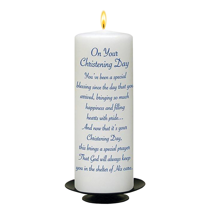 Customised Boys Christening Candle - Heart & Bird Blue with Photo