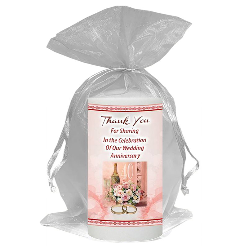 Customised Wedding Anniversary Favour Candle - Happy Anniversary - Flowers & Ring