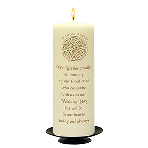 Customised Wedding Remembrance Candle - Celtic Cross & Rings Gold