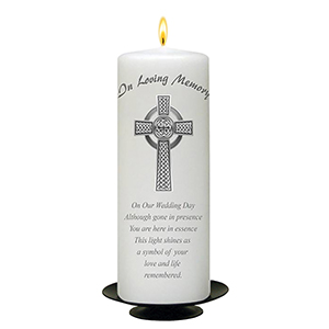 Customised Wedding Remembrance Candle - Celtic Cross & Rings Gold