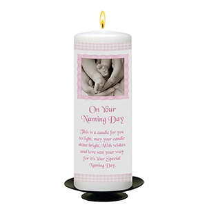 Customised Naming Day Candle Gift - A Pair of Booties Blue with Photo