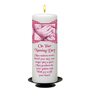 Customised Naming Day Candle Gift - A Pair of Booties Blue with Photo