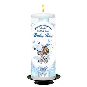 Customised New Baby Candle Gift - Boy Toys & Pegs with Photo