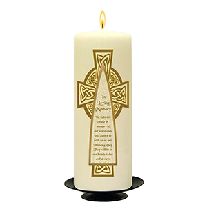 Customised Wedding Remembrance Candle - Celtic Cross & Rings Gold