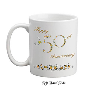 Customised Wedding Anniversary Mug Gift - Golden (50th) Ribbons with Photo