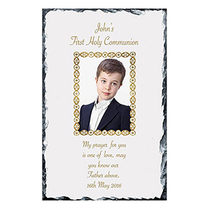 Customised 1st Holy Communion Slate - Gold Frame with Photo Boy