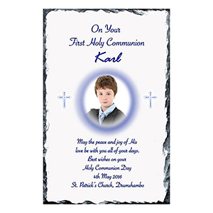 Customised 1st Holy Communion Candle - Gold Frame with Photo Boy