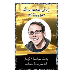 Personalsied Remembrance Slate - Blue Rose & Robin with Photo