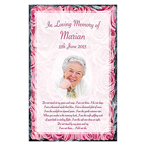 Personalsied Remembrance Slate - Blue Rose & Robin with Photo