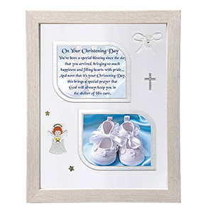 Christening Frame - Christening Booties Blue