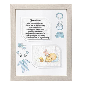 Baby Boy Frame - Blue Cross & Flowers Verse & Photo