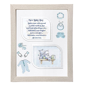 Baby Boy Frame - Blue Cross & Flowers Verse & Photo