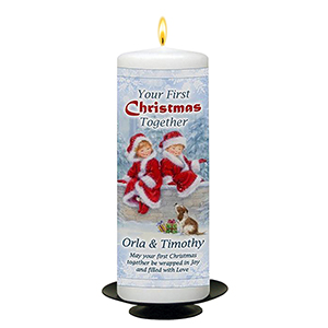 Personalsied Christmas Candle Gift - Baby Bear Decorating Your First Xmas
