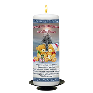 Personalsied Christmas Candle Gift - Baby Bear Decorating Your First Xmas