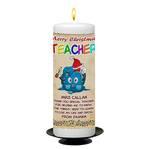 Customised Christmas Teacher Candle Gift - Waving Elf