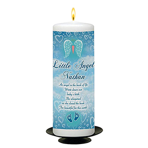 Customised Remembrance Candle - Angel Wings Blue