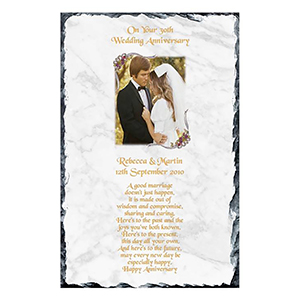 Personalsied Wedding Anniversary Slate Gift - Any Anniversary Photo & Family Crests Beige