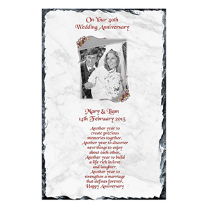 Personalsied Wedding Anniversary Slate Gift - Any Anniversary Photo & Family Crests Beige