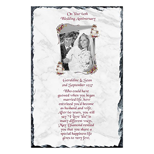 Personalsied Wedding Anniversary Slate Gift - Any Anniversary Photo & Family Crests Beige